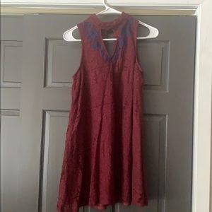 Maroon, a line, lace dress, high neck